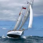 Suhaili, off Falmouth, Cornwall, UK for India's first solo circumnavigator Dilip Donde