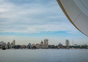 Gateway of India framed by Antara's sail for India's first solo circumnavigator Dilip Donde