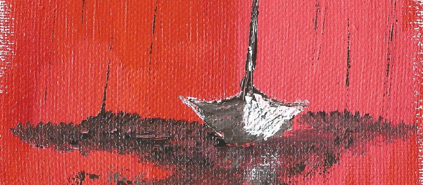 Painting of a sail boat by Sucheta Jadhav for India's first solo circumnavigator Dilip Donde