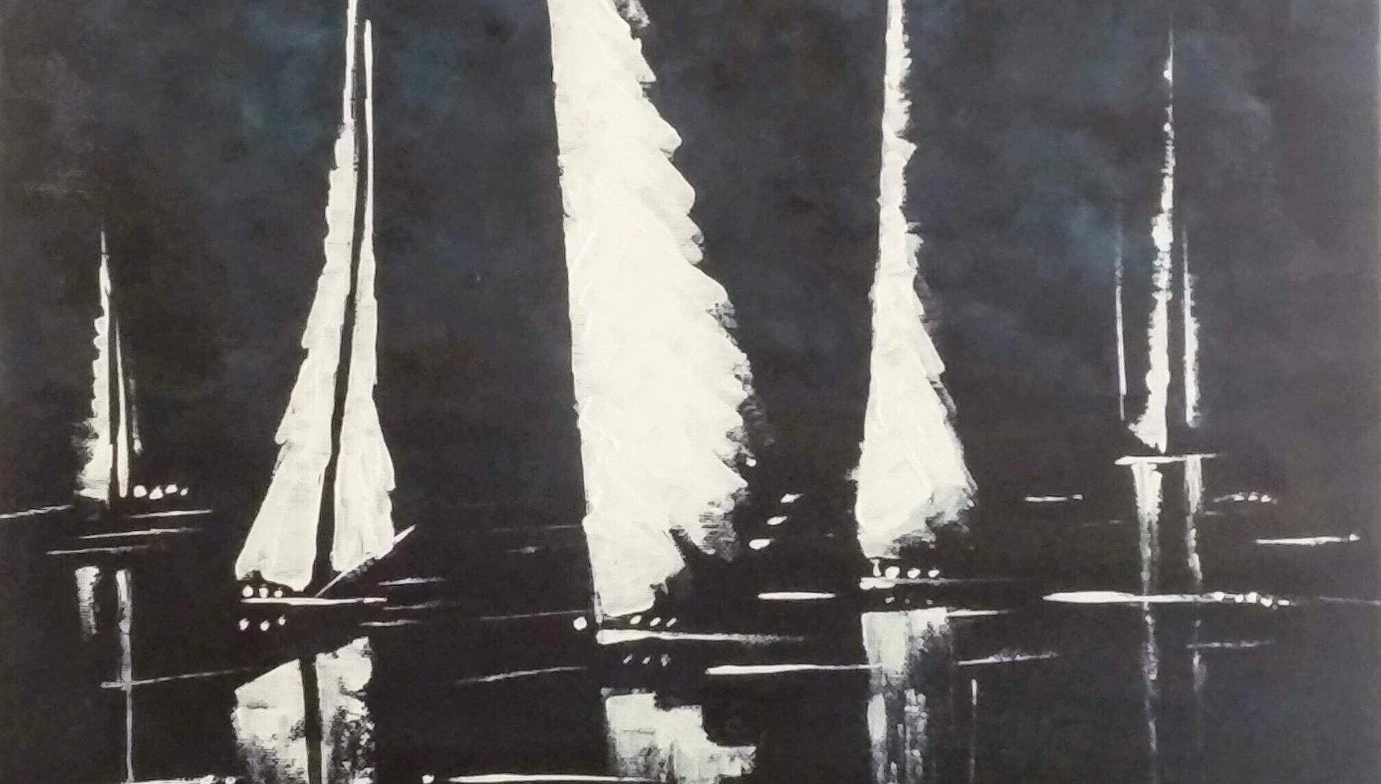 Painting of sail boats by Sucheta Jadhav for India's first solo circumnavigator Dilip Donde